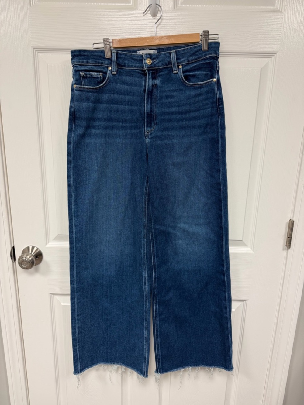 Paige Anessa 31”-  Raw Edge Women's Dark Blue Wide-Leg Jeans